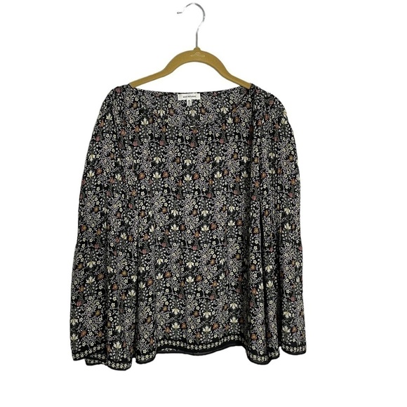 Max Studio Wildflower Floral Black Base Long Sleeve Blouse XS - Picture 1 of 6
